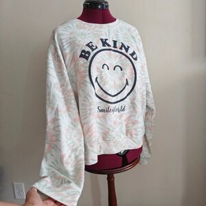 Smiley World Tie Dye Crew Neck Sweatshirt Be Kind Graphic Print XL
